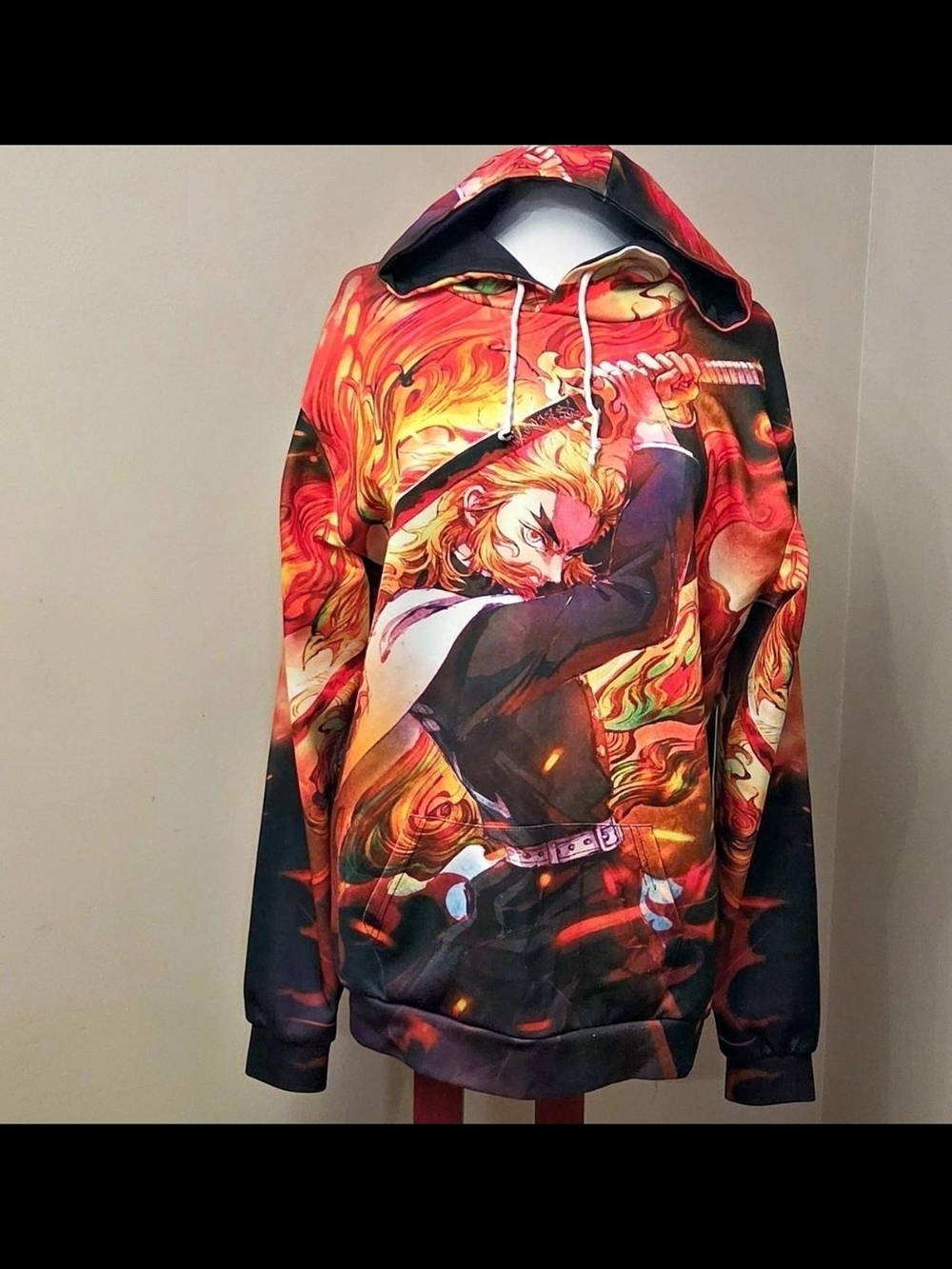 Men's Red Flame Anime Graphic Pullover Hoodie with Hood